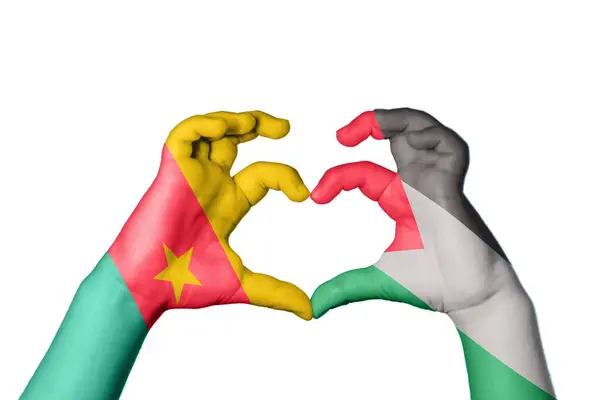 Камерун Палестина Сердце Жест Руки Делает Сердце Клиппинг Путь — стоковое фото