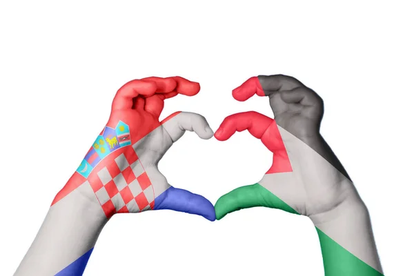 Croatia Palestine Heart Hand Gesture Making Heart Clipping Path — Stock Photo, Image
