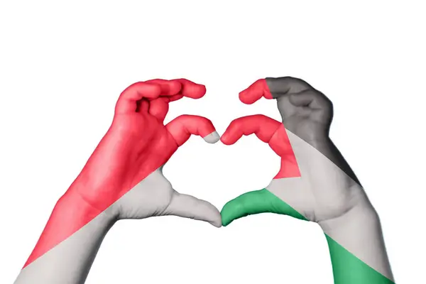 Indonesia Palestine Heart Hand Gesture Making Heart Clipping Path — Stock Photo, Image