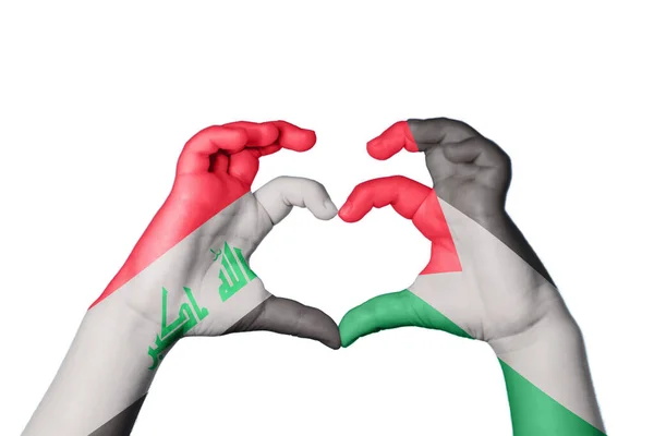 Irak Palestina Hart Handgebaar Maken Hart Knippad — Stockfoto
