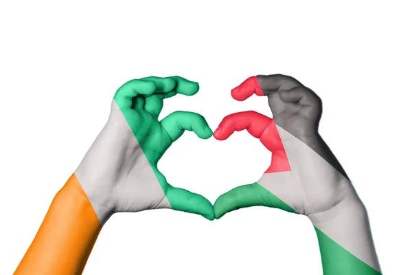 Ivory Coast Palestine Heart Hand Gesture Making Heart Clipping Path — Stock Photo, Image