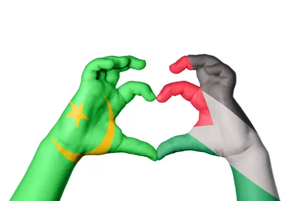 Mauritania Palestine Heart Hand Gesture Making Heart Clipping Path — Stock Photo, Image