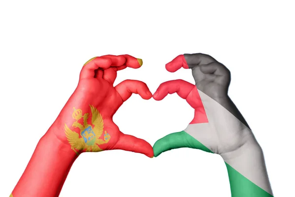 몬테네그로 팔레스타인 심장을 만드는 제스처 클리핑 — 스톡 사진