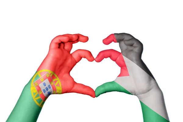 Πορτογαλία Παλαιστίνη Καρδιά Χειρονομία Χέρι Κάνοντας Καρδιά Ψαλίδισμα Μονοπάτι — Φωτογραφία Αρχείου
