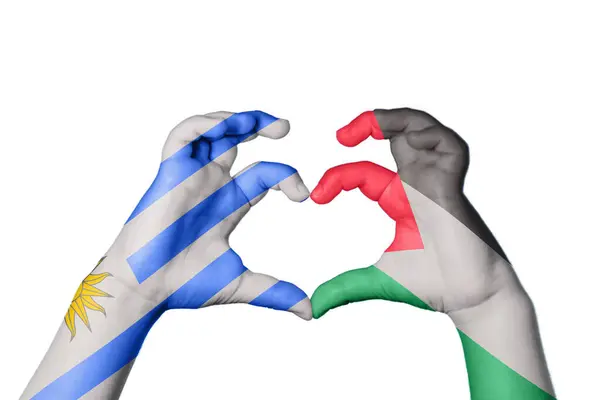 Ουρουγουάη Παλαιστίνη Καρδιά Χειρονομία Χέρι Κάνει Καρδιά Ψαλίδισμα Μονοπάτι — Φωτογραφία Αρχείου