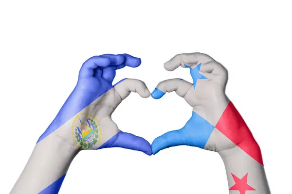 Σαλβαδόρ Panama Heart Χέρι Χειρονομία Καθιστώντας Την Καρδιά Ψαλιδίζοντας Διαδρομή — Φωτογραφία Αρχείου