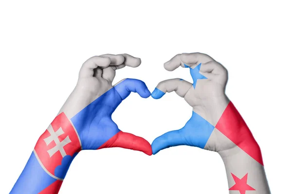 Eslováquia Panamá Coração Gesto Mão Fazendo Coração Clipping Path — Fotografia de Stock