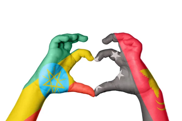 Éthiopie Papouasie Nouvelle Guinée Coeur Geste Main Faisant Coeur Sentier — Photo