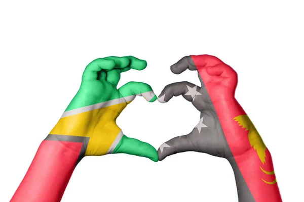 Guyana Papua New Guinea Heart Hand Gesture Making Heart Clipping — Stock Photo, Image