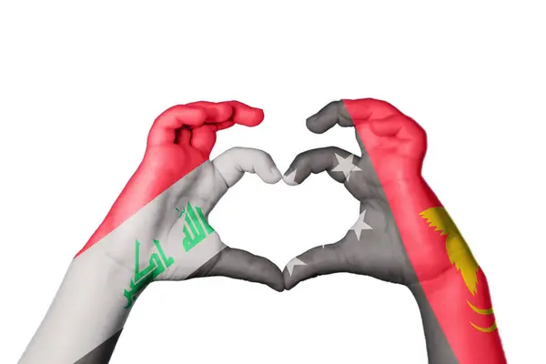 Iraq Papua New Guinea Heart Hand Gesture Making Heart Clipping — Stock Photo, Image