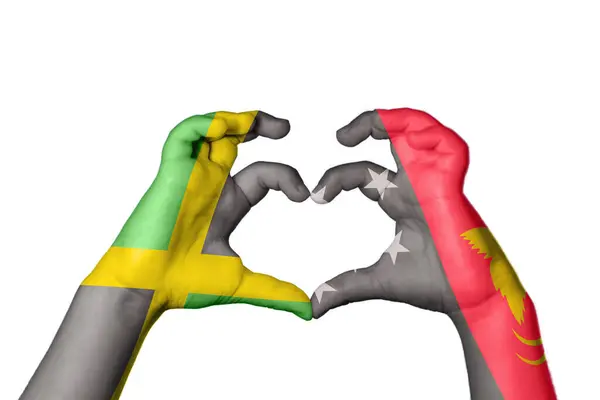 Jamaica Pápua Guinea Szív Kézmozdulatkészítés Szív Vágási Útvonal — Stock Fotó