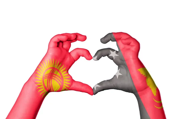 Kyrgyzstan Papua New Guinea Heart Hand Gesture Making Heart Clipping — Stock Photo, Image