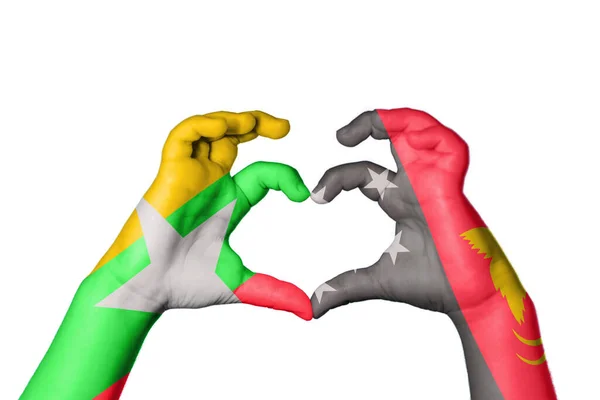 Myanmar Papua New Guinea Heart Hand Gesture Making Heart Clipping — Stock Photo, Image