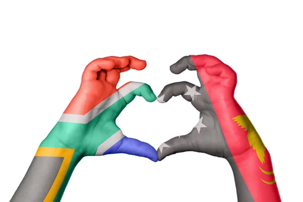 South Africa Papua New Guinea Heart Hand Gesture Making Heart — Stock Photo, Image
