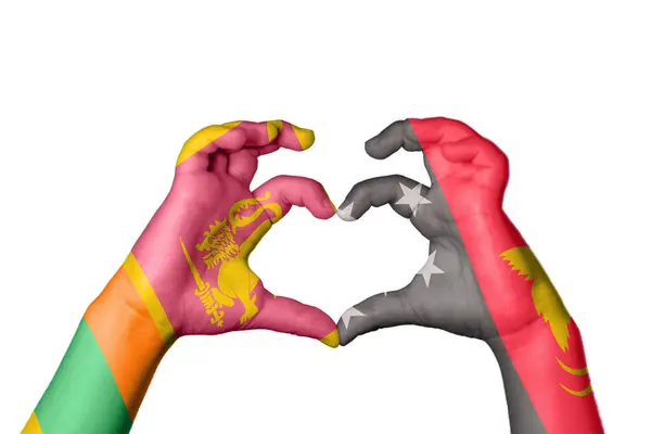 Sri Lanka Papua New Guinea Heart Hand Gesture Making Heart — Stock Photo, Image