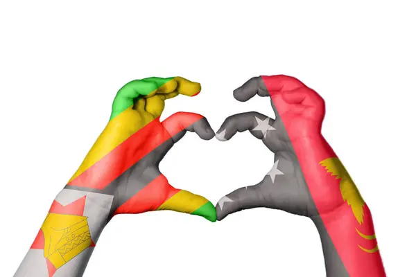 Zimbabwe Papua New Guinea Heart Hand Gesture Making Heart Clipping — Stock Photo, Image