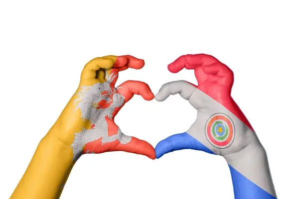 Bhutan Paraguay Heart Hand Gesture Making Heart Clipping Path — Stock Photo, Image