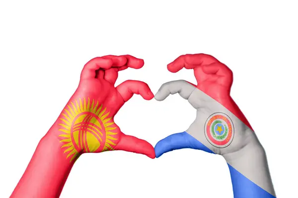Kyrgyzstan Paraguay Heart Hand Gesture Making Heart Clipping Path — Stock Photo, Image