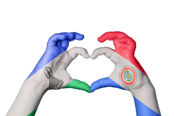 Lesotho Paraguay Heart Hand Gesture Making Heart Clipping Path — Stock Photo, Image