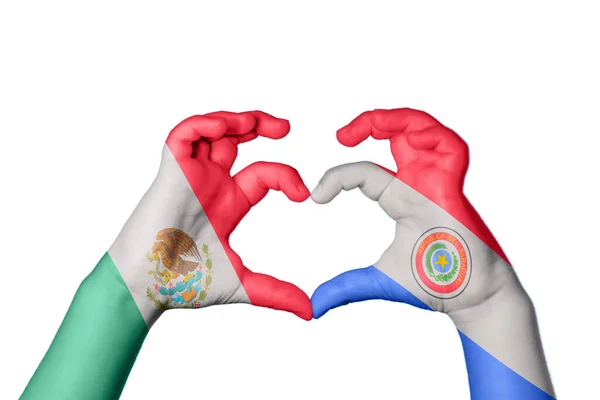 Μεξικό Παραγουάη Καρδιά Χειρονομία Χέρι Κάνει Καρδιά Ψαλίδισμα Διαδρομή — Φωτογραφία Αρχείου