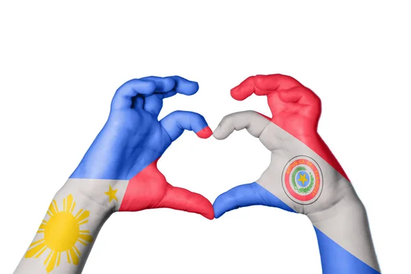 Φιλιππίνες Παραγουάη Καρδιά Χέρι Χειρονομία Καθιστώντας Την Καρδιά Ψαλίδισμα Μονοπάτι — Φωτογραφία Αρχείου