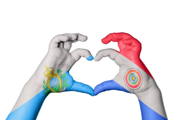 Σαν Μαρίνο Παραγουάη Καρδιά Χέρι Χειρονομία Καθιστώντας Την Καρδιά Ψαλιδίζοντας — Φωτογραφία Αρχείου
