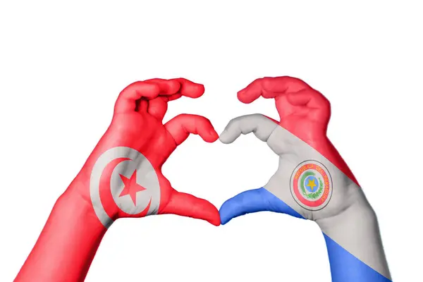 Tunisia Paraguay Heart Hand Gesture Making Heart Clipping Path — Stock Photo, Image