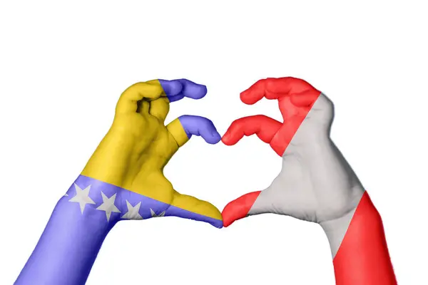 Bosnien Och Hercegovina Peru Hjärta Hand Gest Att Göra Hjärta — Stockfoto