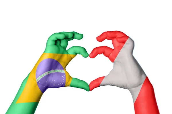 Brazil Peru Heart Hand Gesture Making Heart Clipping Path — Stock Photo, Image