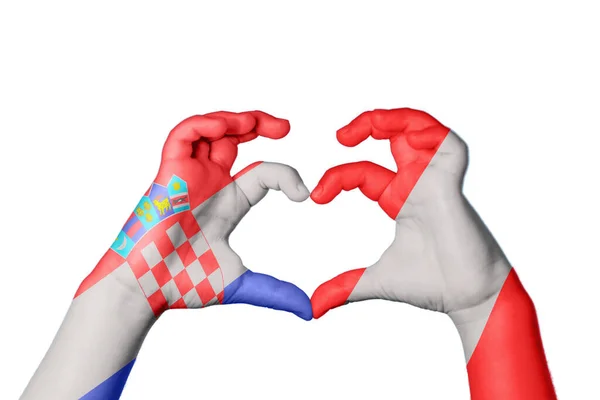 Kroatien Peru Hjärta Hand Gest Att Göra Hjärta Klippbana — Stockfoto