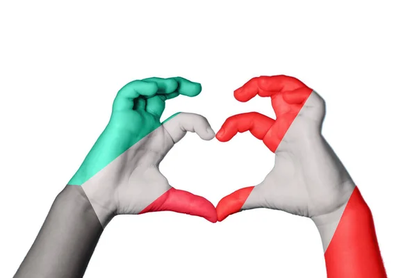 Kuwait Peru Heart Hand Gesture Making Heart Clipping Path — Stock Photo, Image