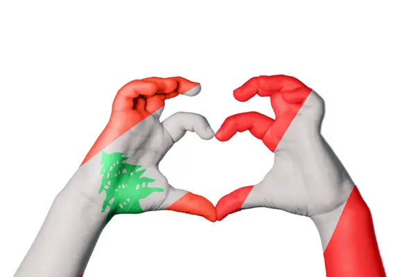 Lebanon Peru Heart Hand Gesture Making Heart Clipping Path — Stock Photo, Image
