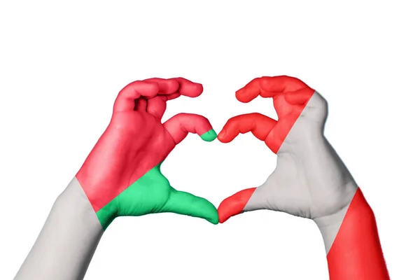 Madagascar Peru Heart Hand Gesture Making Heart Clipping Path — Stock Photo, Image