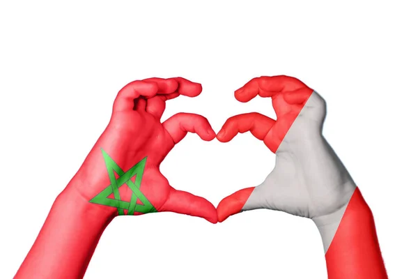Morocco Peru Heart Hand Gesture Making Heart Clipping Path — Stock Photo, Image