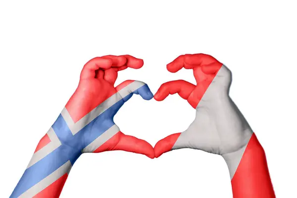 Norvégia Peru Heart Kéz Gesztus Készítő Szív Vágási Útvonal — Stock Fotó