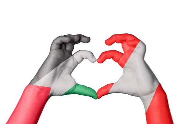 Palestine Peru Hjerte Håndbevegelse Som Gjør Hjertet Klippevei – stockfoto