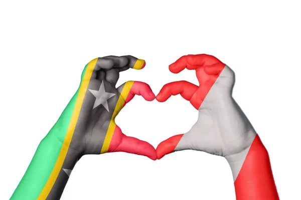 Saint Kitts Nevis Peru Heart Hand Gesture Making Heart Clipping — Stock Photo, Image
