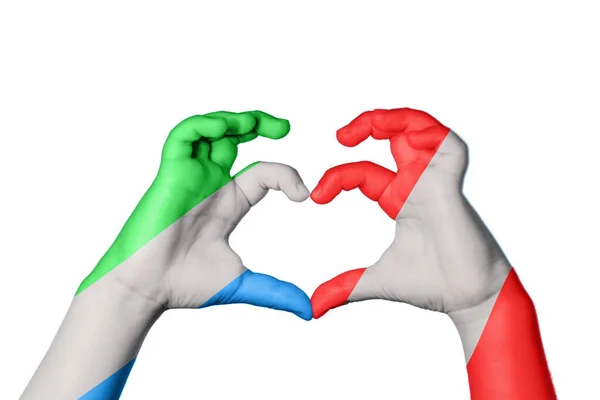 Sierra Leone Peru Heart Hand Gesture Making Heart Clipping Path — Stock Photo, Image