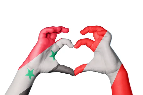 Syria Peru Heart Hand Gesture Making Heart Clipping Path — Stock Photo, Image