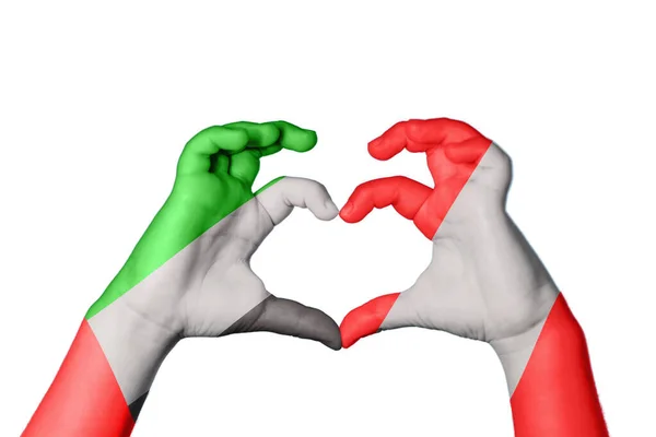 United Arab Emirates Peru Heart Hand Gesture Making Heart Clipping — Stock Photo, Image