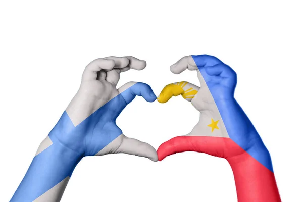 Finland Philippines Heart Hand Gesture Making Heart Clipping Path — Stock Photo, Image