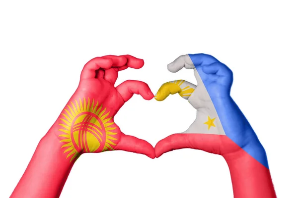 Kyrgyzstan Philippines Heart Hand Gesture Making Heart Clipping Path — Stock Photo, Image
