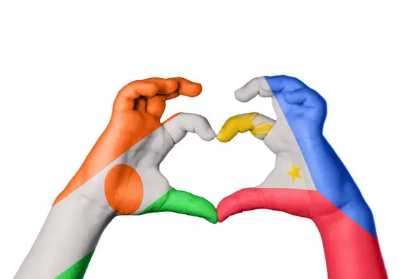 Niger Filippijnen Hart Hand Gebaar Maken Hart Knippen Pad — Stockfoto