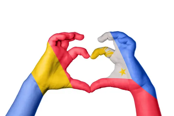 Romania Philippines Heart Hand Gesture Making Heart Clipping Path — Stock Photo, Image