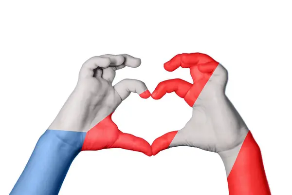 Czech Republic Peru Heart Hand Gesture Making Heart Clipping Path — Stock Photo, Image