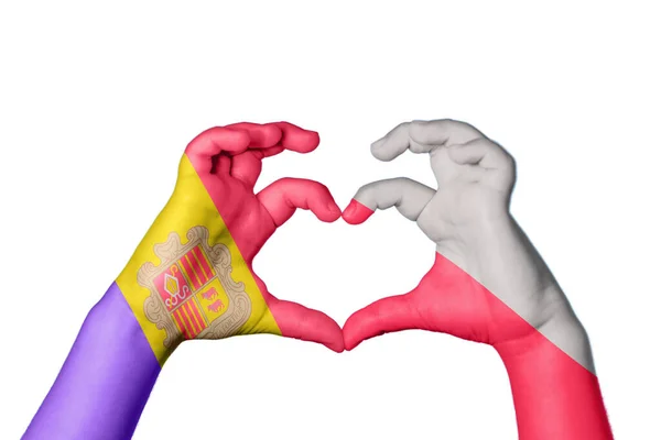 Andorra Poland Heart Hand Gesture Making Heart Clipping Path — Stock Photo, Image