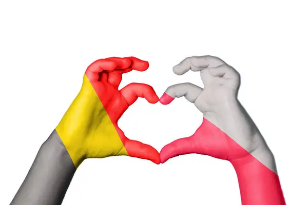 Βέλγιο Πολωνία Καρδιά Χειρονομία Χέρι Καθιστώντας Την Καρδιά Ψαλιδίζοντας Διαδρομή — Φωτογραφία Αρχείου