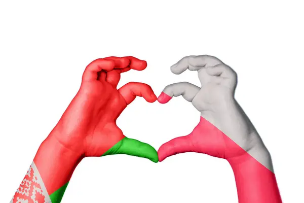 Belarus Poland Heart Hand Gesture Making Heart Clipping Path — Stock Photo, Image