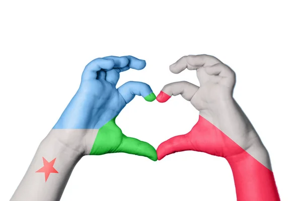 Djibouti Poland Heart Hand Gesture Making Heart Clipping Path — Stock Photo, Image