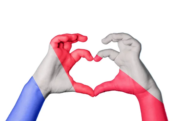 France Poland Heart Hand Gesture Making Heart Clipping Path — Stock Photo, Image